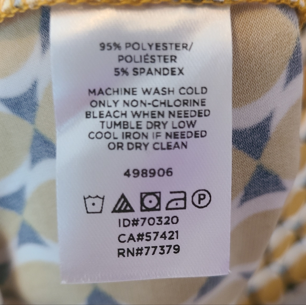 Ann Taylor Factory Faux Wrap Dress | Mustard Yellow Geo Print | Size 6 - Picture 8 of 10